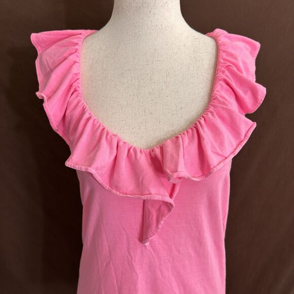 LILLY PULITZER Scoop Neck Ruffle Tank Top Size Medium Pima Cotton - Picture 2 of 6